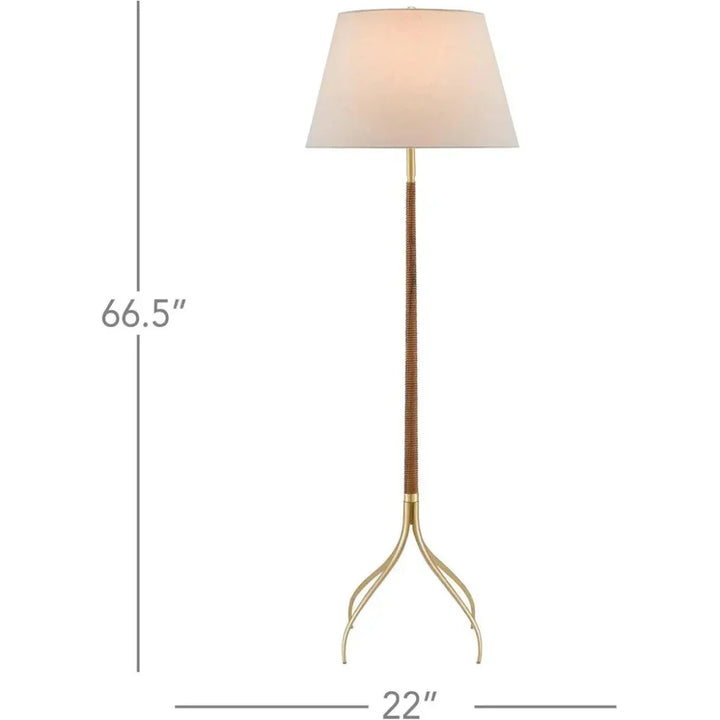 Natural Wood Brushed Brass Circus Floor Lamp-Floor Lamps-Currey & Co-LOOMLAN