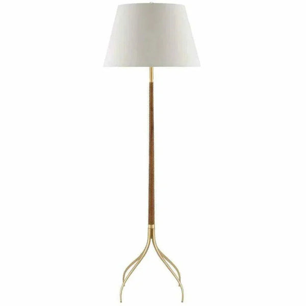 Natural Wood Brushed Brass Circus Floor Lamp-Floor Lamps-Currey & Co-LOOMLAN