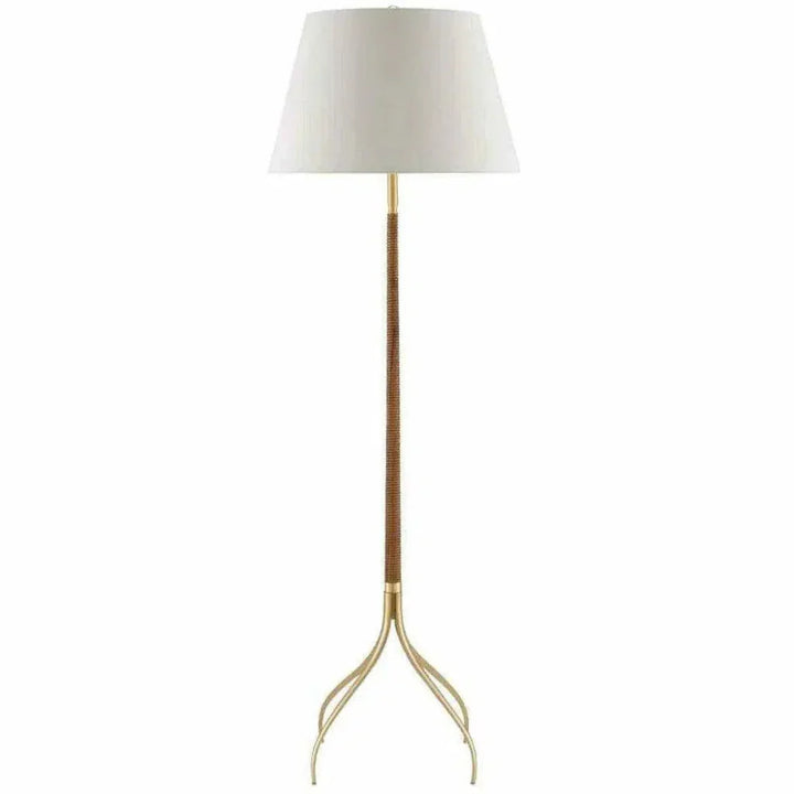 Natural Wood Brushed Brass Circus Floor Lamp-Floor Lamps-Currey & Co-LOOMLAN