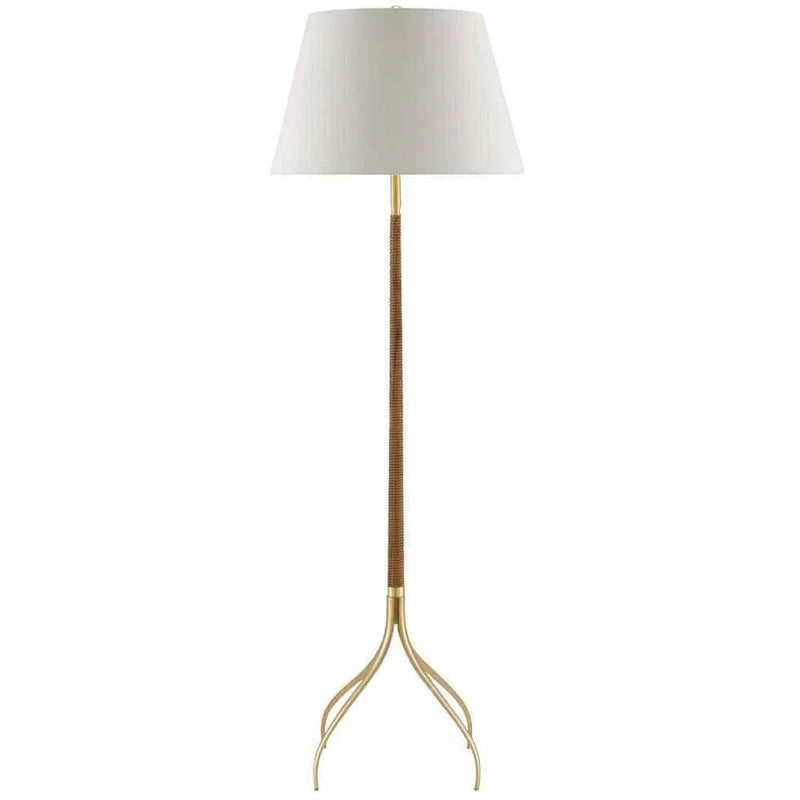 Natural Wood Brushed Brass Circus Floor Lamp Floor Lamps LOOMLAN By Currey & Co