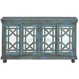 Navy Blue 4 Door Mirrored Trellis Credenza