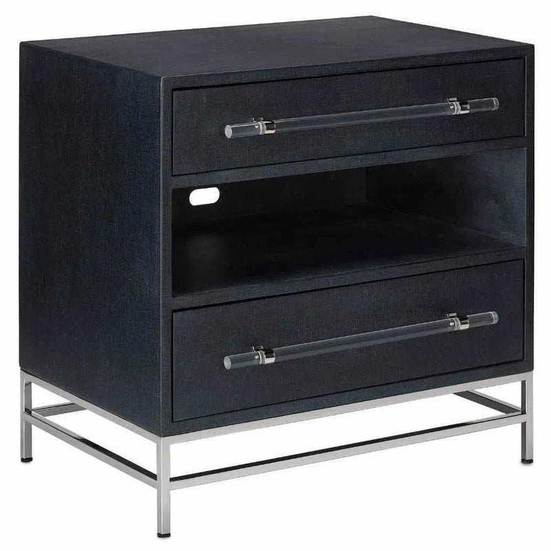 Navy Polished Nickel Marcel Small Accent Cabinet Accent Cabinets LOOMLAN By Currey & Co