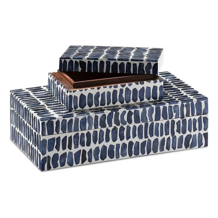 Navy White Natural Indigo Box Set - LOOMLAN - Currey & Co - Boxes & Bowls