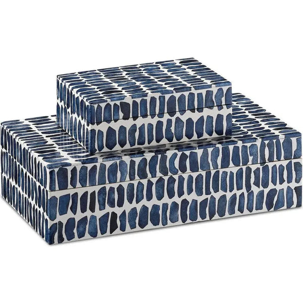Navy White Natural Indigo Box Set - LOOMLAN - Currey & Co - Boxes & Bowls