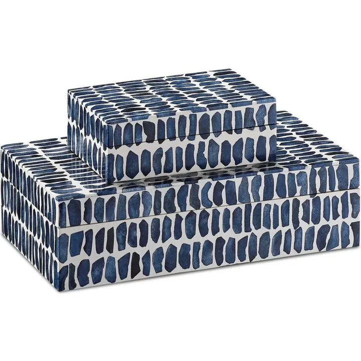 Navy White Natural Indigo Box Set - LOOMLAN - Currey & Co - Boxes & Bowls