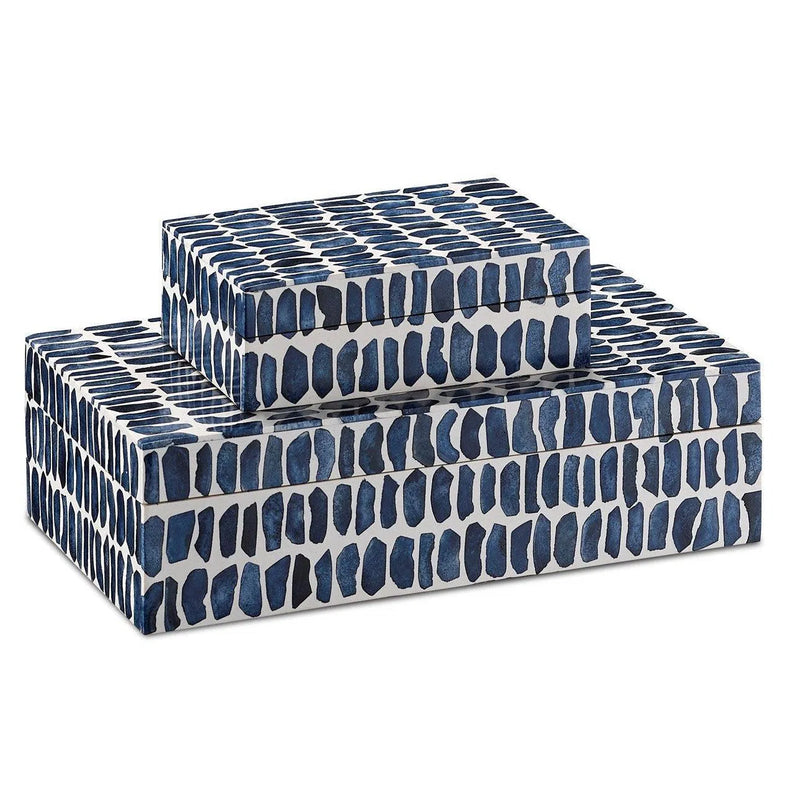 Navy White Natural Indigo Box Set Boxes & Bowls LOOMLAN By Currey & Co
