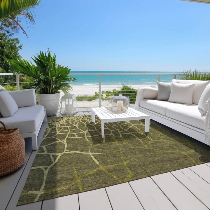 Nazira Olive Washable Indoor-Outdoor Rug-Outdoor Rugs-LOOMLAN Rugs-LOOMLAN