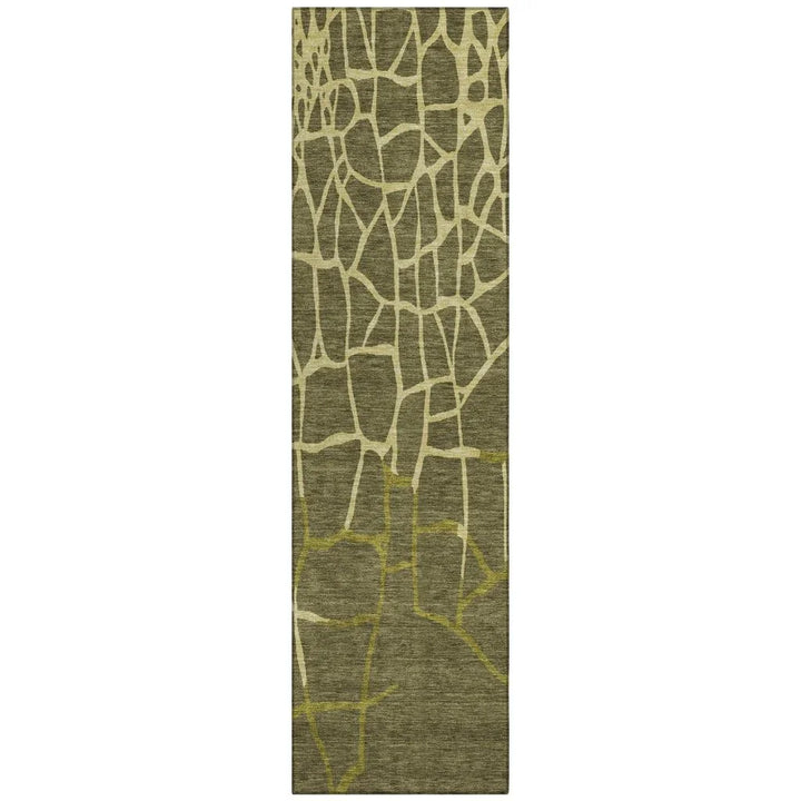 Nazira Olive Washable Indoor-Outdoor Rug-Outdoor Rugs-LOOMLAN Rugs-2'3" x 7'6"-LOOMLAN