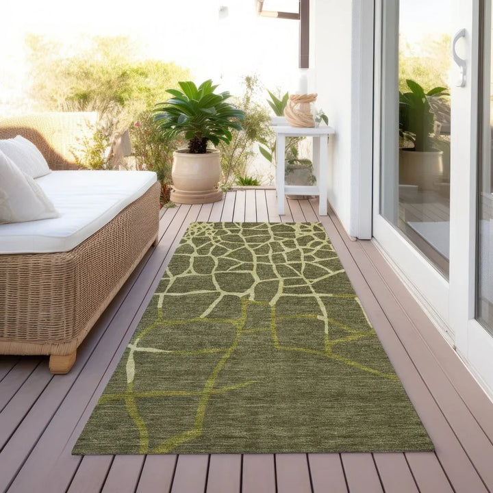 Nazira Olive Washable Indoor-Outdoor Rug-Outdoor Rugs-LOOMLAN Rugs-LOOMLAN