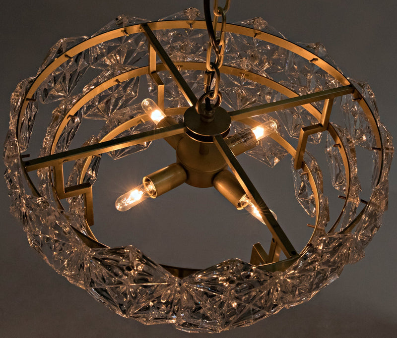 Neive Metal Small Chandelier With Brass Finish-Chandeliers-Noir-LOOMLAN
