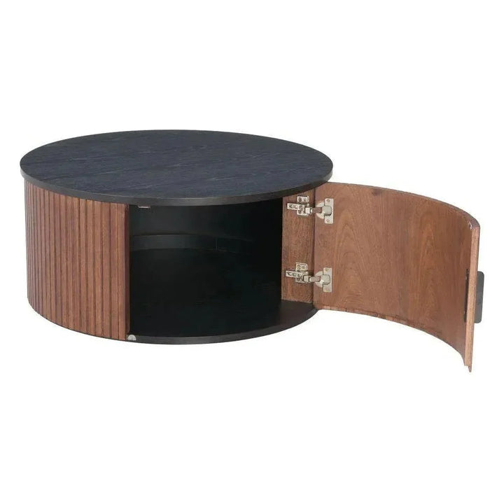 Nejaus Wood Black & Walnut Round Coffee Table - LOOMLAN - Zuo Modern - Coffee Tables