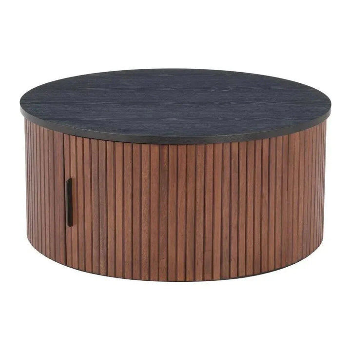 Nejaus Wood Black & Walnut Round Coffee Table - LOOMLAN - Zuo Modern - Coffee Tables