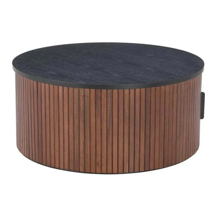 Nejaus Wood Black & Walnut Round Coffee Table - LOOMLAN - Zuo Modern - Coffee Tables