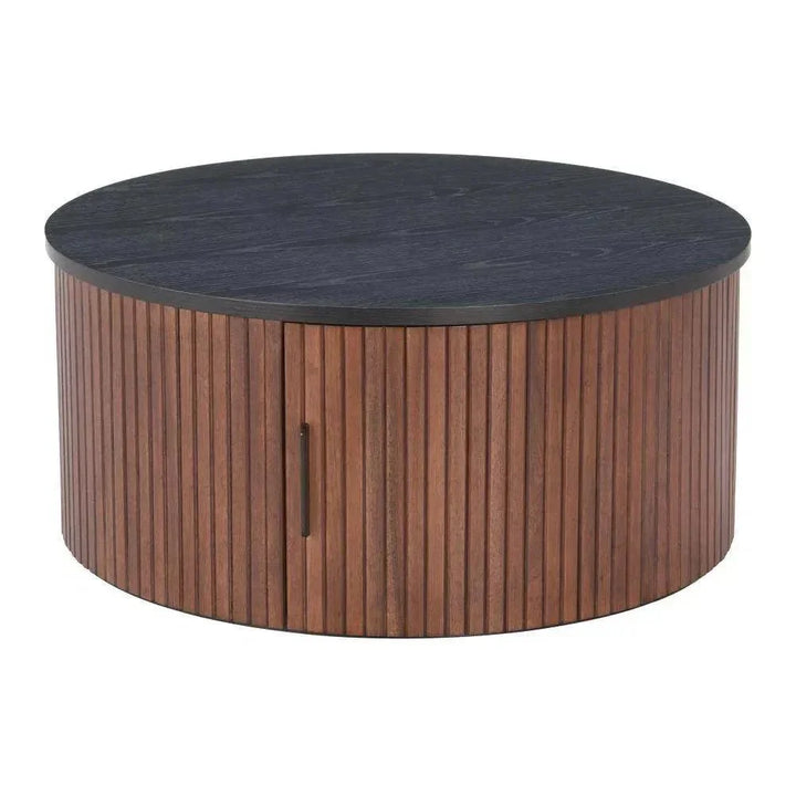 Nejaus Wood Black & Walnut Round Coffee Table - LOOMLAN - Zuo Modern - Coffee Tables