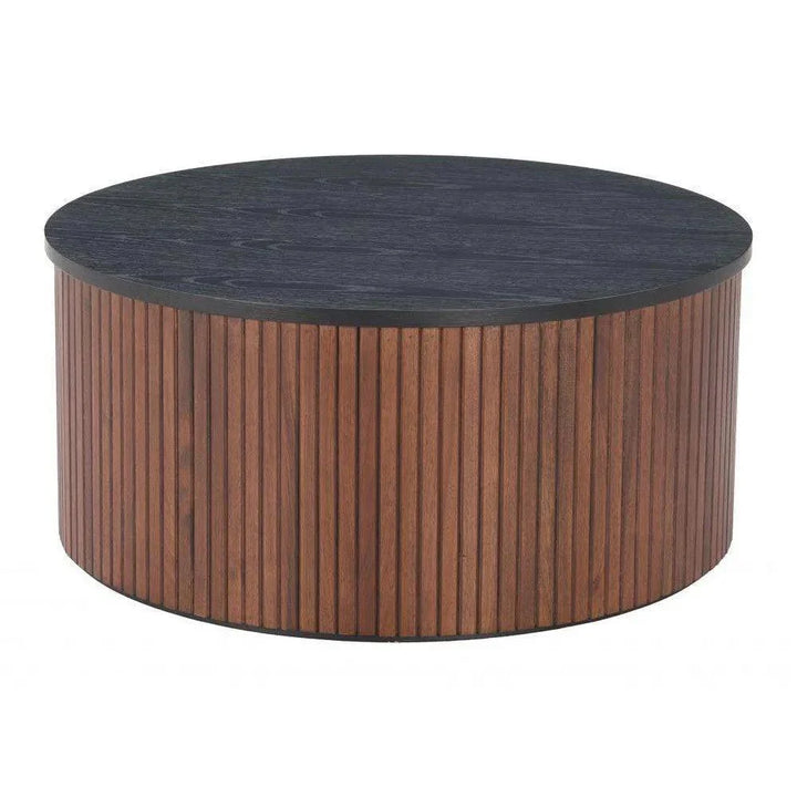 Nejaus Wood Black & Walnut Round Coffee Table - LOOMLAN - Zuo Modern - Coffee Tables