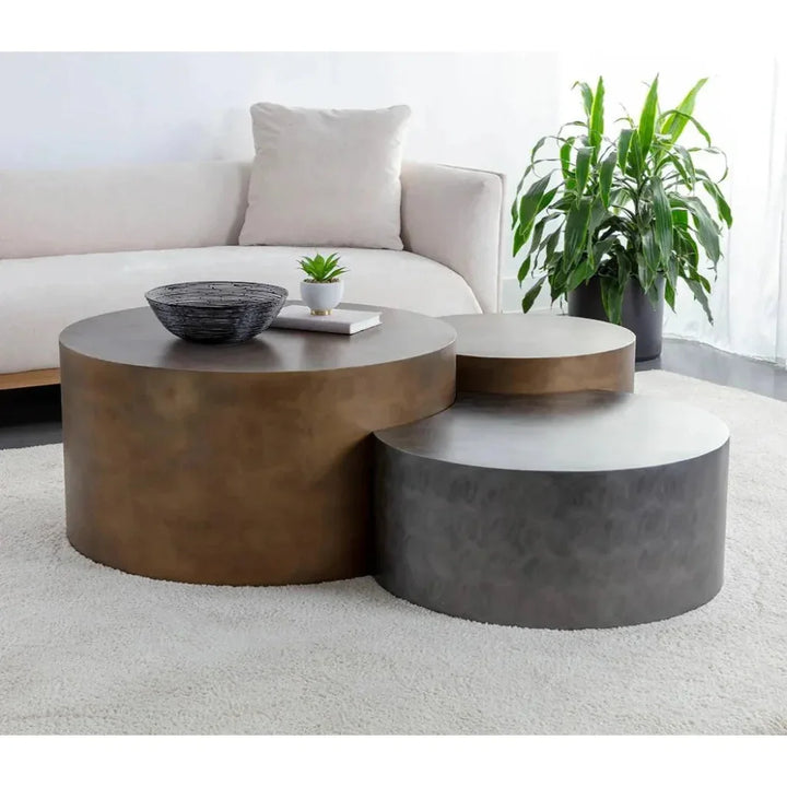 Neo Coffee Tables Set Of 3 Antique Brass - LOOMLAN - SUNPAN - Coffee Tables