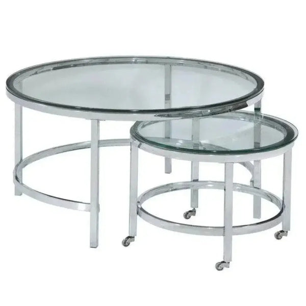 Nested Round Coffee Table Glass Top 2 PC set - LOOMLAN - Bassett Mirror - Coffee Tables