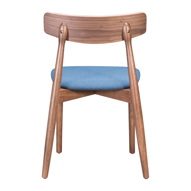 Newman Dining Chair (Set of 2) Walnut & Blue Dining Chairs LOOMLAN By Zuo Modern