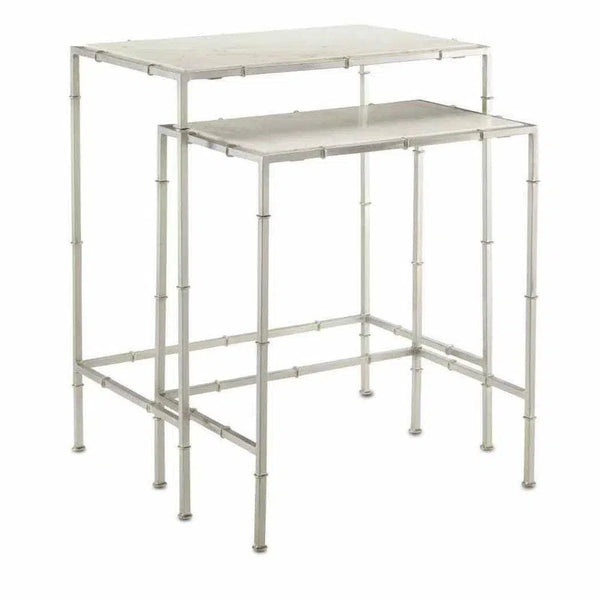 Nickel White Harte Nesting Table Set of 2 Side Tables LOOMLAN By Currey & Co