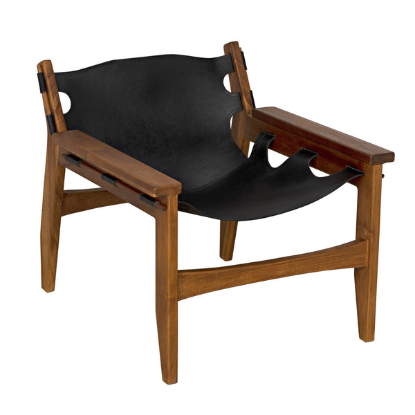 Nomo Chair, Teak with Leather-Accent Chairs-Noir-LOOMLAN
