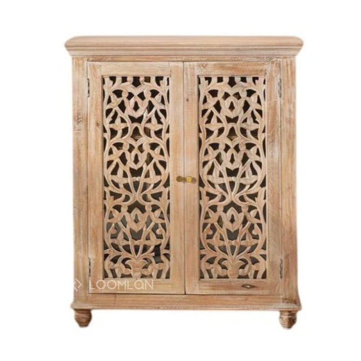 Norella Coastal Tall Bar Cabinet Carved Wood Doors-Home Bar Cabinets-LOOMLAN-LOOMLAN