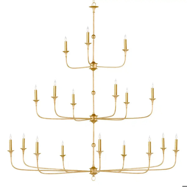 Nottaway Gold Wrought Iron Chandelier-Chandeliers-Currey & Co-LOOMLAN