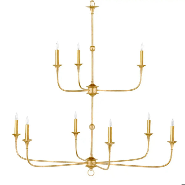 Nottaway Two-Tier Gold Wrought Iron Chandelier-Chandeliers-Currey & Co-LOOMLAN