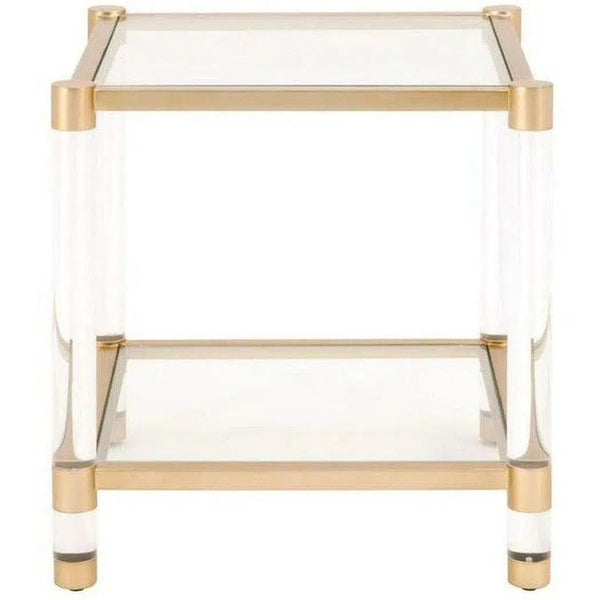 Nouveau End Table With Shelves Brass Lucite Glass