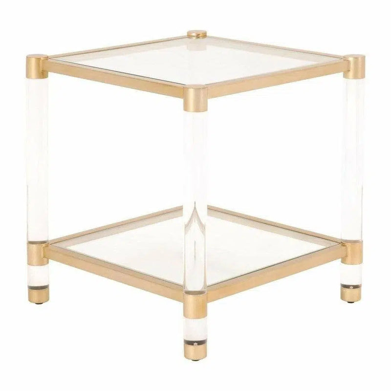 Nouveau End Table With Shelves Brass Lucite Glass