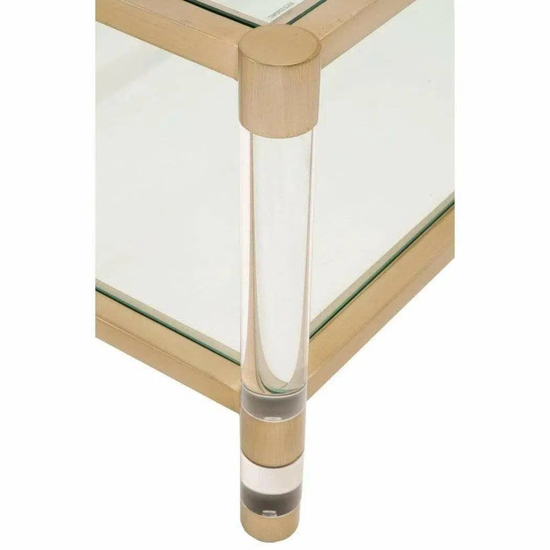 Nouveau End Table With Shelves Brass Lucite Glass