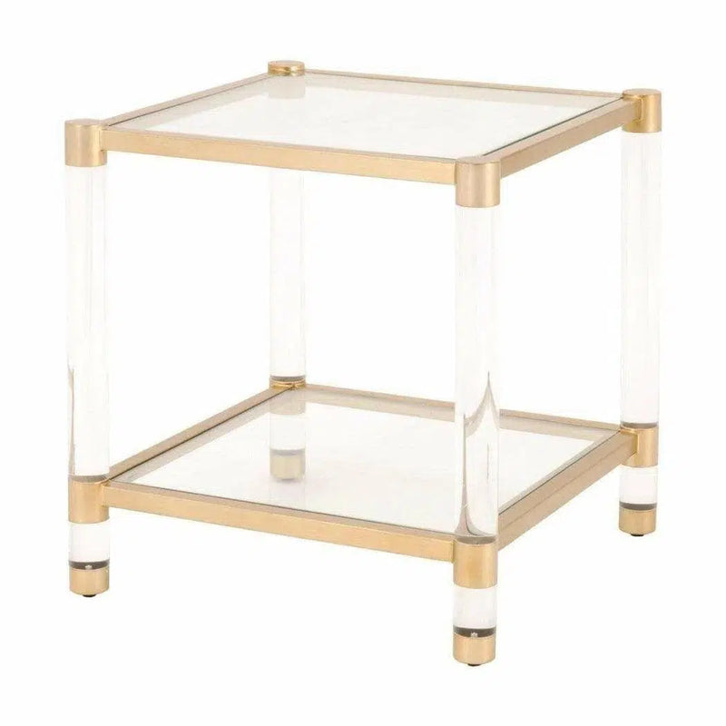 Nouveau End Table With Shelves Brass Lucite Glass