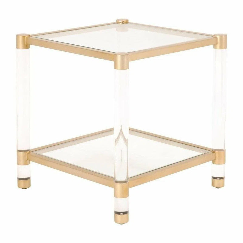 Nouveau End Table With Shelves Brushed Brass Lucite Glass Side Tables LOOMLAN By Essentials For Living