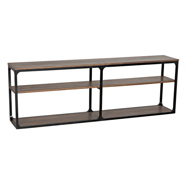 Novie Black Steel and Wood Large Rectangle Console Table-Console Tables-Noir-LOOMLAN