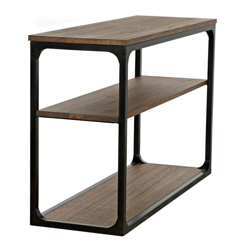 Novie Black Steel and Wood Small Rectangle Console Table-Console Tables-Noir-LOOMLAN