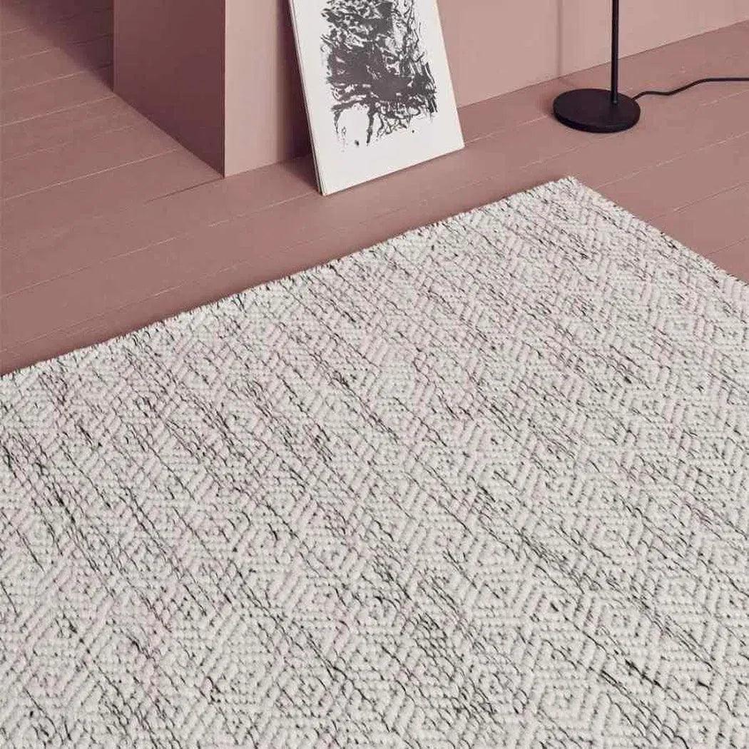 Nyoko White Beige Solid Handmade Wool Rug