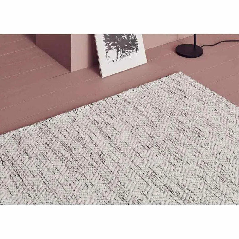 Nyoko White Beige Solid Handmade Wool Rug