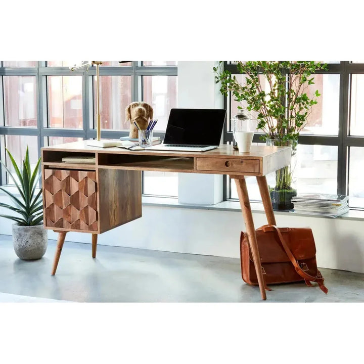 O2 Home Office Desk Brown Mid-Century-Home Office Desks-Moe's Home-LOOMLAN