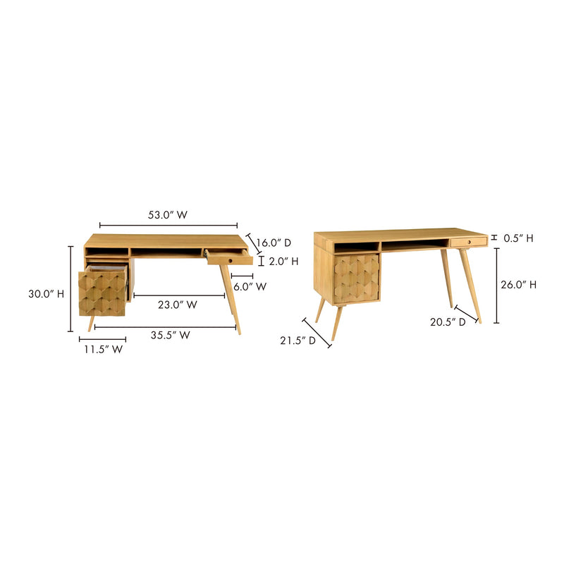  O2 Mid-Century Modern Light Golden Wood Desk Moe' Home