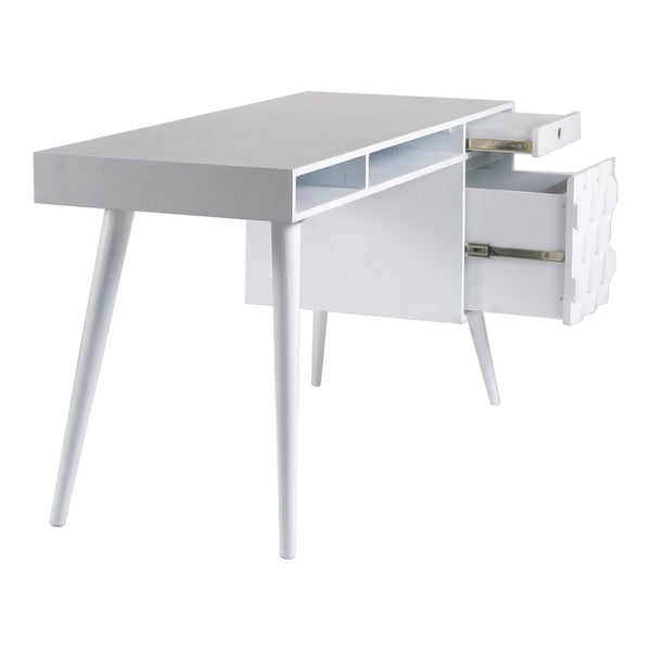  O2 Mid-Century Modern White Wood Desk Moe' Home