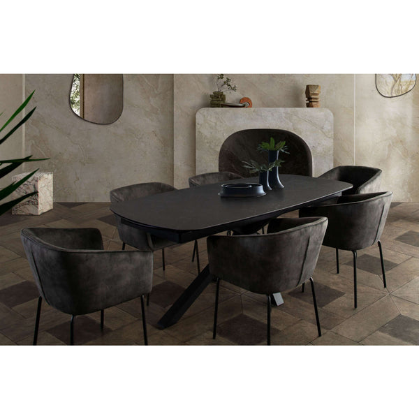 Onyx Rectangle Extension Dining Table with Black Ceramic Glass Top & Black Metal Leg