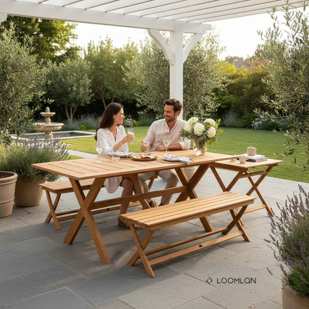 Teak Outdoor Dining Set for 8 | LOOMLAN