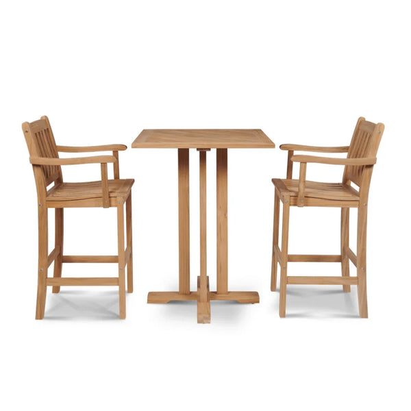 Oasis Teak Patio Square Bar Height Dining Set 3PC-Outdoor Dining Sets-HiTeak-LOOMLAN