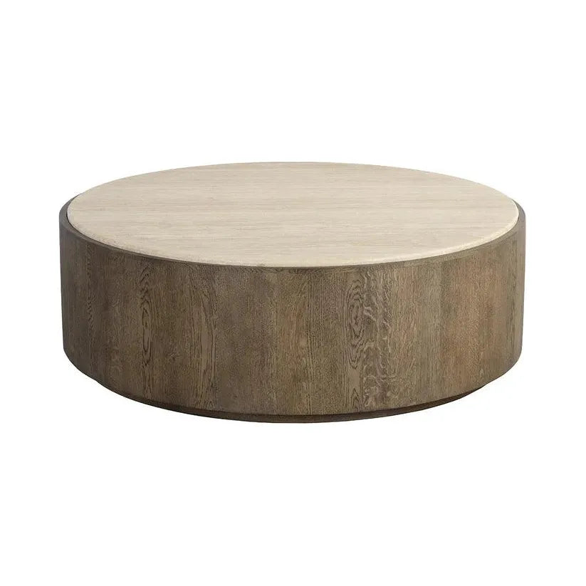 Oberon Wooden Travertine Round Coffee Table