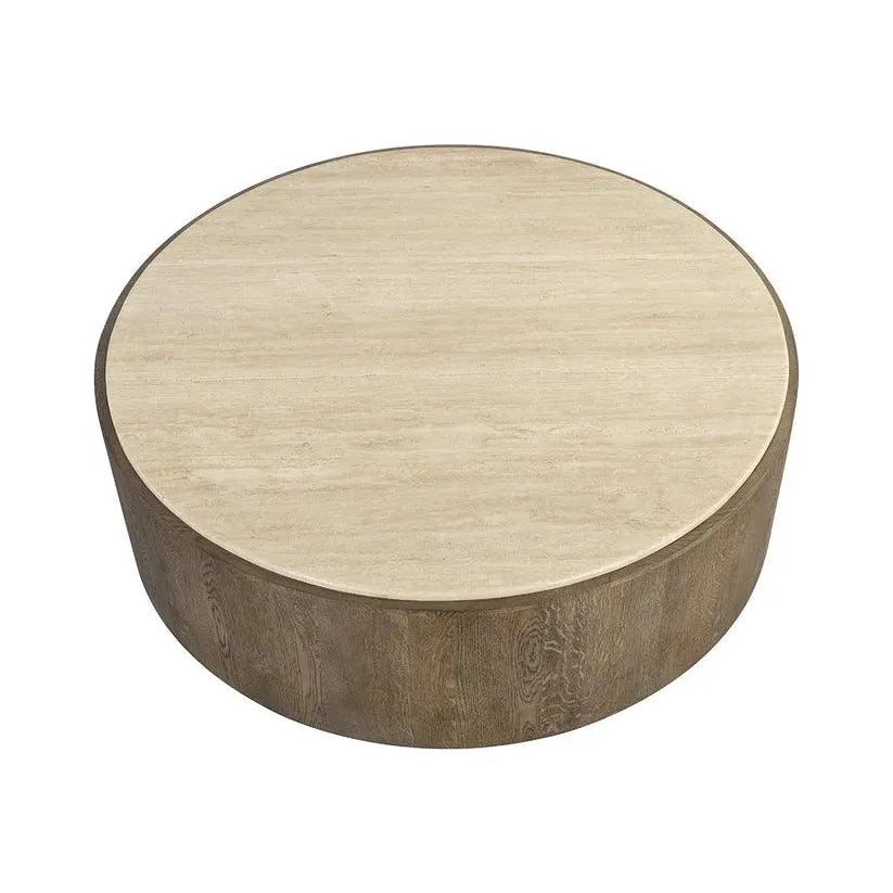 Oberon Wooden Travertine Round Coffee Table