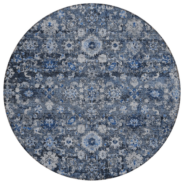 Ocean Ripples Blue Washable Indoor-Outdoor Rug