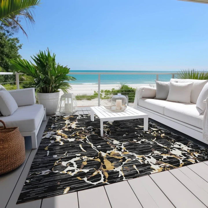 Oceana Black Washable Indoor-Outdoor Rug-Outdoor Rugs-LOOMLAN Rugs-LOOMLAN
