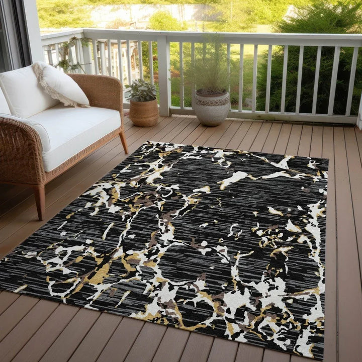 Oceana Black Washable Indoor-Outdoor Rug-Outdoor Rugs-LOOMLAN Rugs-LOOMLAN