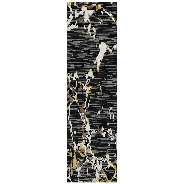 Oceana Black Washable Indoor-Outdoor Rug-Outdoor Rugs-LOOMLAN Rugs-2'3" x 7'6"-LOOMLAN