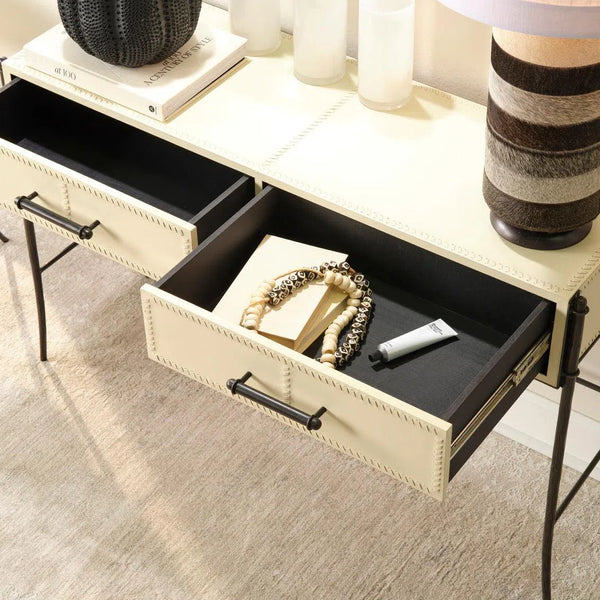 Off White Full Grain Leather Console Table Nevado Console Tables LOOMLAN By Jamie Young