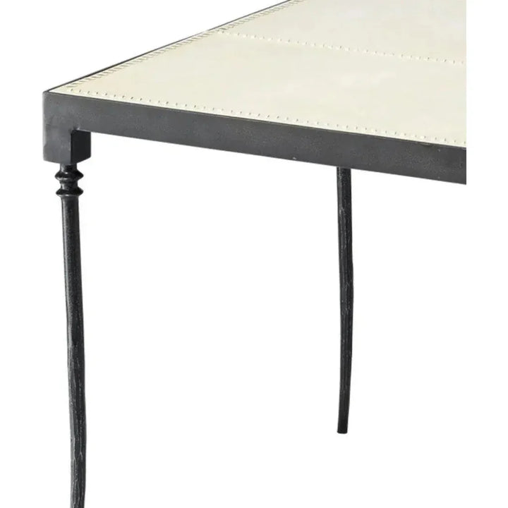 Off White Full Grain Leather Side Table Nevado - LOOMLAN - Jamie Young - Side Tables